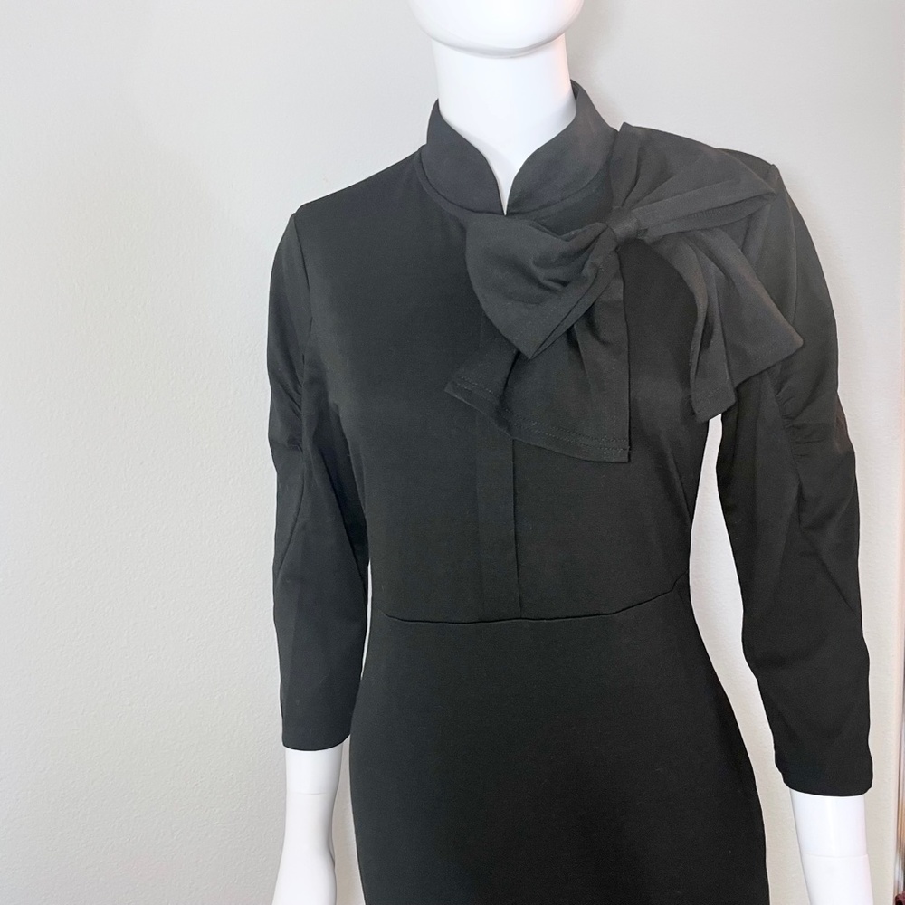 Black Collar Bow Pinup Pencil Dress - Picture 4 of 7